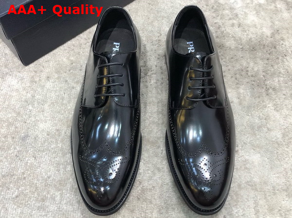 Prada Brushed Leather Lace Up Shoes in Black Perforated Leather Replica