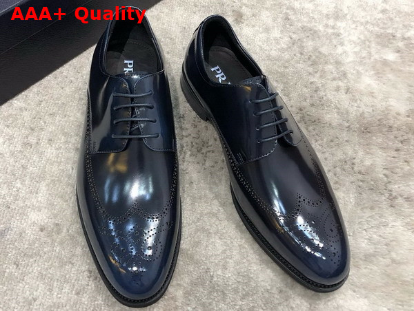 Prada Brushed Leather Lace Up Shoes in Blue Perforated Leather Replica