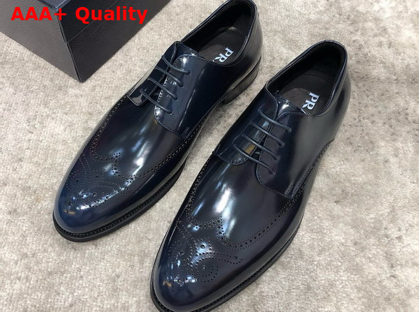 Prada Brushed Leather Lace Up Shoes in Blue Perforated Leather Replica