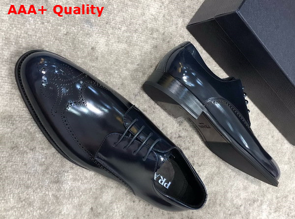 Prada Brushed Leather Lace Up Shoes in Blue Perforated Leather Replica