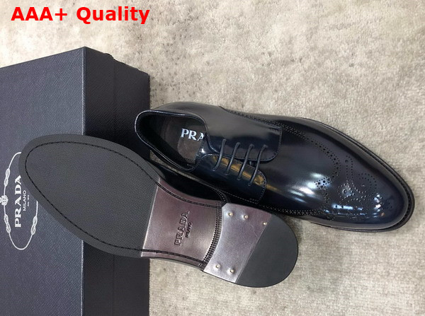 Prada Brushed Leather Lace Up Shoes in Blue Perforated Leather Replica