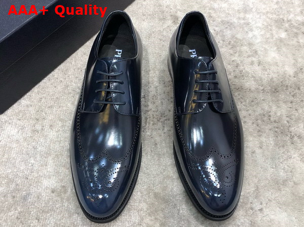 Prada Brushed Leather Lace Up Shoes in Blue Perforated Leather Replica