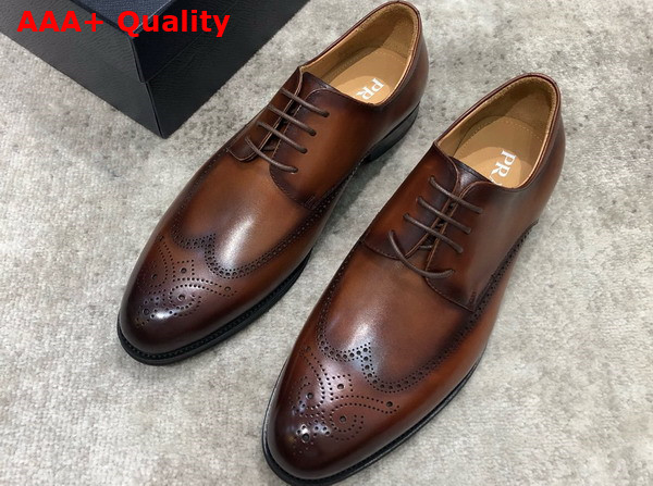Prada Brushed Leather Lace Up Shoes in Brown Perforated Leather Replica