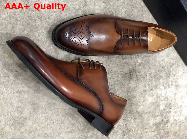 Prada Brushed Leather Lace Up Shoes in Brown Perforated Leather Replica