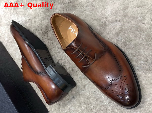 Prada Brushed Leather Lace Up Shoes in Brown Perforated Leather Replica
