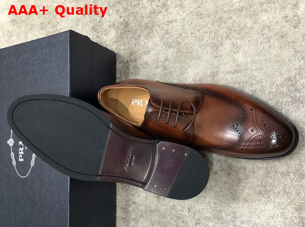 Prada Brushed Leather Lace Up Shoes in Brown Perforated Leather Replica