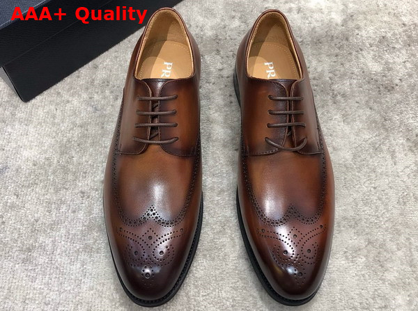 Prada Brushed Leather Lace Up Shoes in Brown Perforated Leather Replica