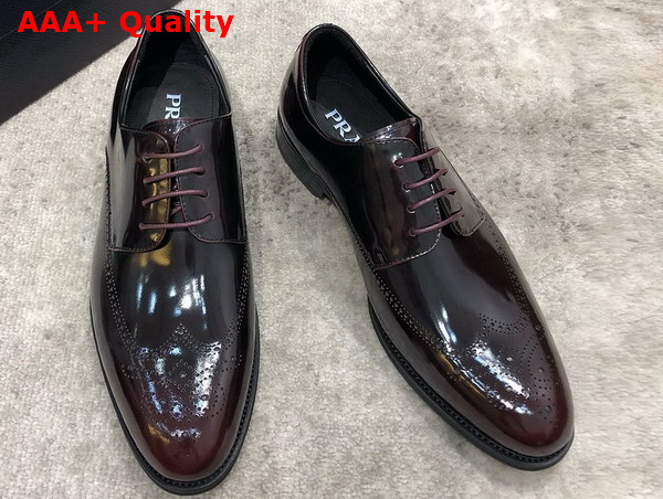 Prada Brushed Leather Lace Up Shoes in Wine Perforated Leather Replica