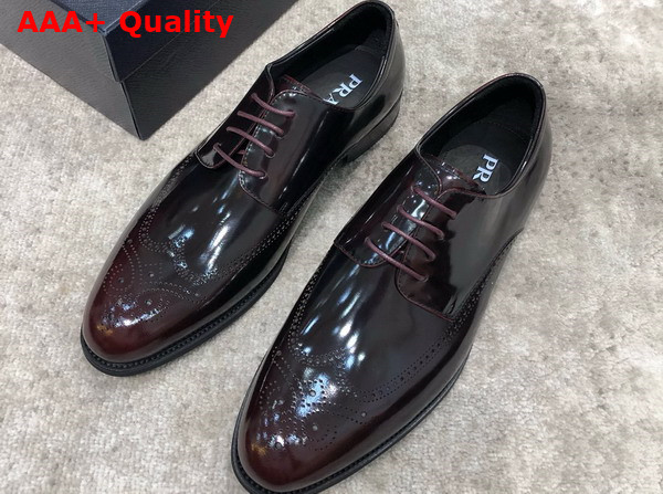 Prada Brushed Leather Lace Up Shoes in Wine Perforated Leather Replica