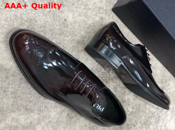 Prada Brushed Leather Lace Up Shoes in Wine Perforated Leather Replica