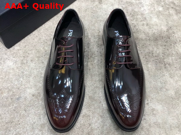 Prada Brushed Leather Lace Up Shoes in Wine Perforated Leather Replica
