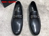 Prada Brushed Leather Loafers in Black for Men Replica