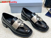 Prada Brushed Leather Loafers with Metal Details in Black 1D981N Replica