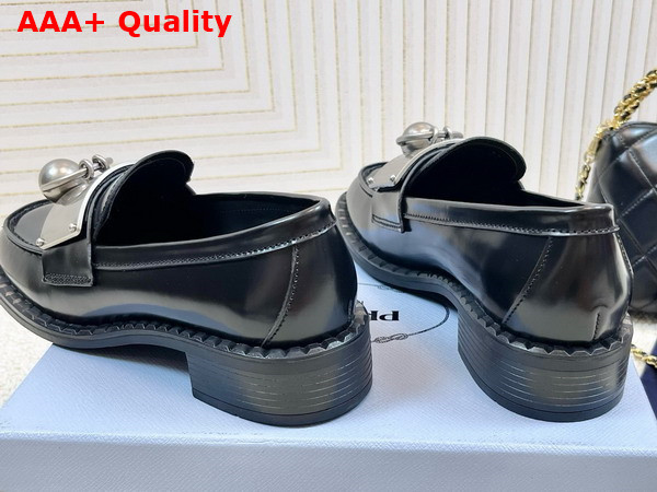 Prada Brushed Leather Loafers with Metal Details in Black 1D981N Replica