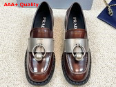 Prada Brushed Leather Loafers with Metal Details in Brown 1D981N Replica