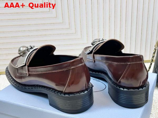 Prada Brushed Leather Loafers with Metal Details in Brown 1D981N Replica