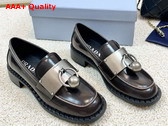 Prada Brushed Leather Loafers with Metal Details in Sienna 1D981N Replica