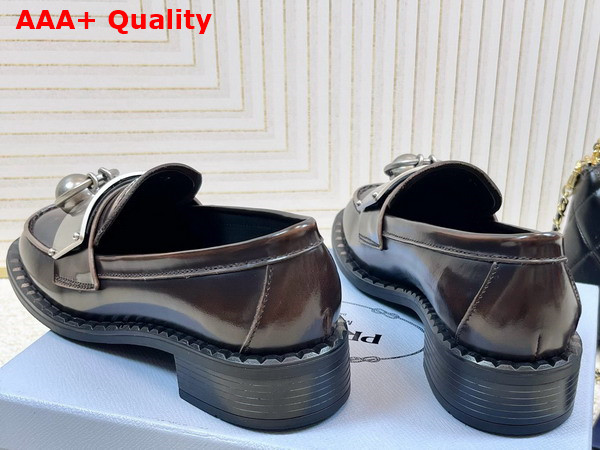 Prada Brushed Leather Loafers with Metal Details in Sienna 1D981N Replica