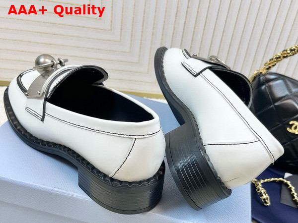 Prada Brushed Leather Loafers with Metal Details in White 1D981N Replica