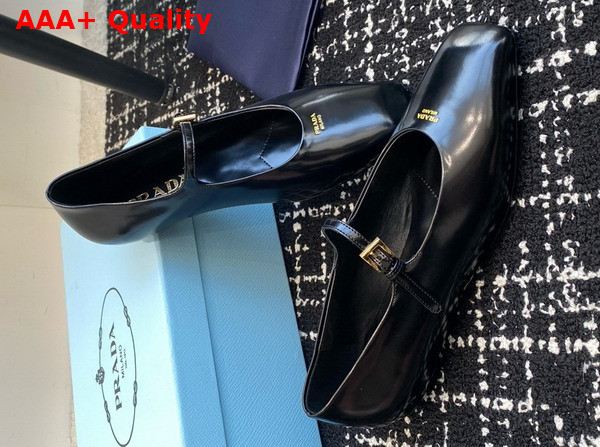 Prada Brushed Leather Mary Jane Ballerinas in Black 1F826N Replica