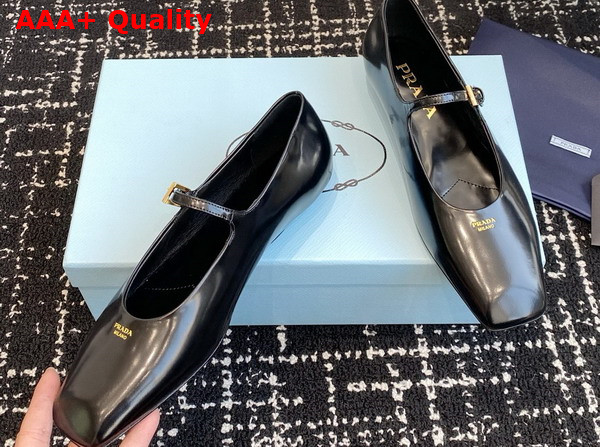 Prada Brushed Leather Mary Jane Ballerinas in Black 1F826N Replica