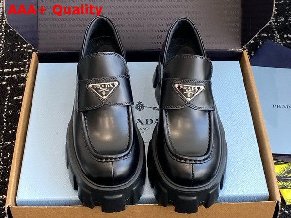 Prada Brushed Leather Monolith Loafers in Black 1D649M Replica
