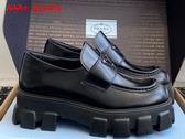 Prada Brushed Leather Monolith Loafers in Black 1D649M Replica