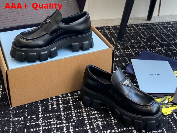 Prada Brushed Leather Monolith Loafers in Black 1D649M Replica