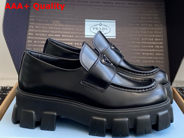 Prada Brushed Leather Monolith Loafers in Black 1D649M Replica