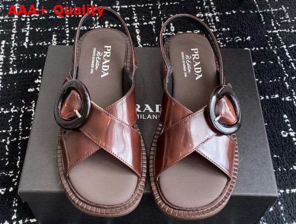 Prada Brushed Leather Sandals with Buckle in Brown 1X962N Replica