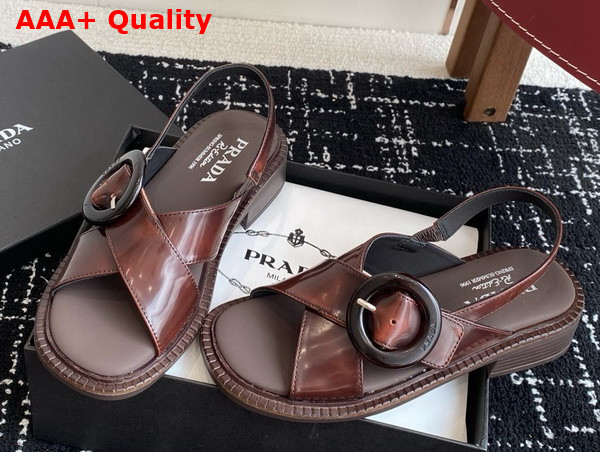 Prada Brushed Leather Sandals with Buckle in Brown 1X962N Replica