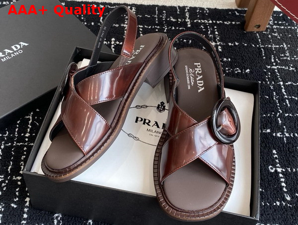 Prada Brushed Leather Sandals with Buckle in Brown 1X962N Replica