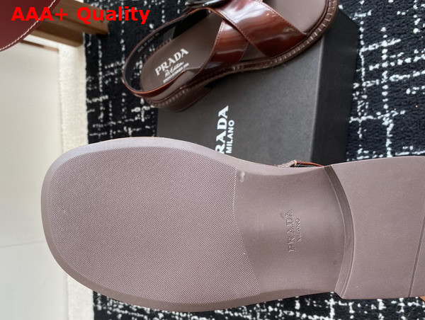 Prada Brushed Leather Sandals with Buckle in Brown 1X962N Replica