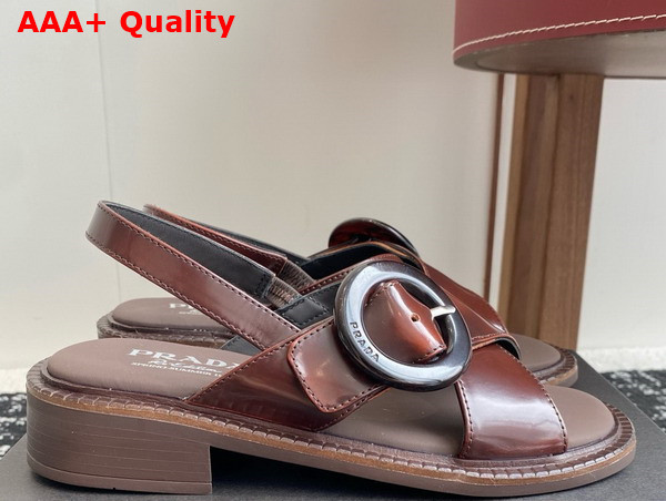Prada Brushed Leather Sandals with Buckle in Brown 1X962N Replica