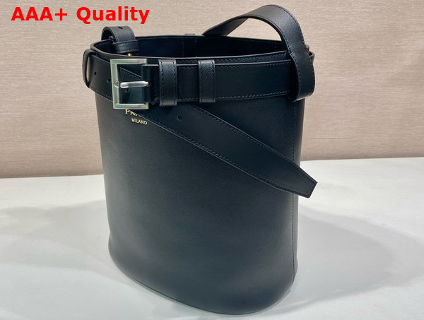 Prada Buckle Leather Bucket Bag with Belt in Black 1BE085 Replica