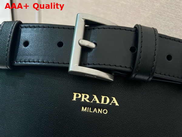 Prada Buckle Leather Bucket Bag with Belt in Black 1BE085 Replica