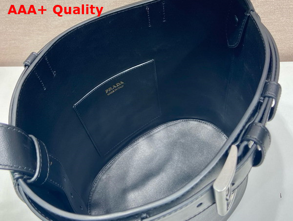 Prada Buckle Leather Bucket Bag with Belt in Black 1BE085 Replica