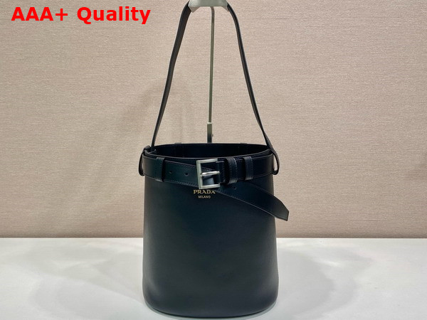 Prada Buckle Leather Bucket Bag with Belt in Black 1BE085 Replica