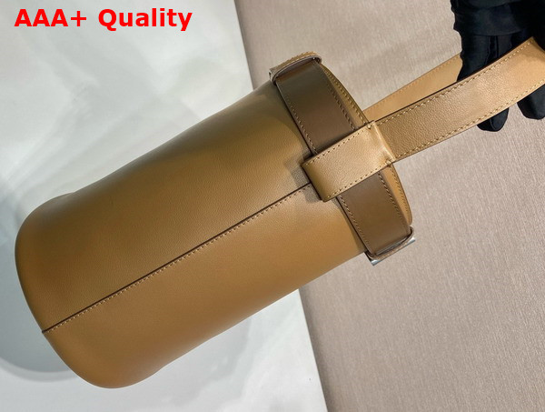 Prada Buckle Leather Bucket Bag with Belt in Caramel 1BE085 Replica