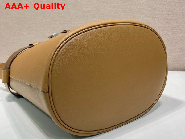 Prada Buckle Leather Bucket Bag with Belt in Caramel 1BE085 Replica