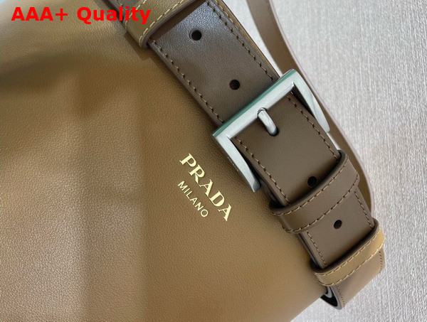 Prada Buckle Leather Bucket Bag with Belt in Caramel 1BE085 Replica