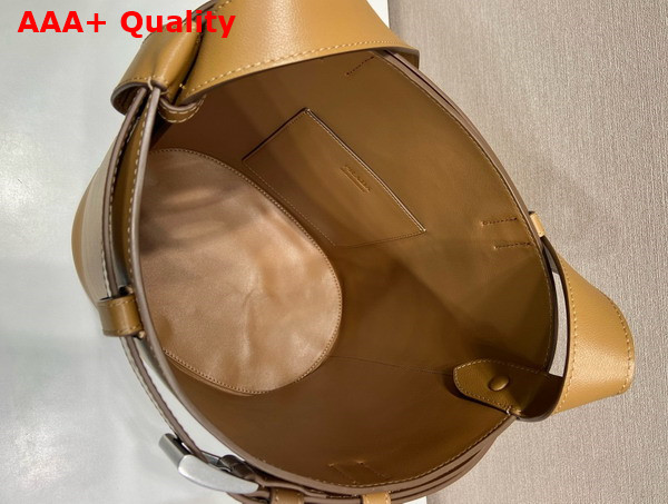 Prada Buckle Leather Bucket Bag with Belt in Caramel 1BE085 Replica