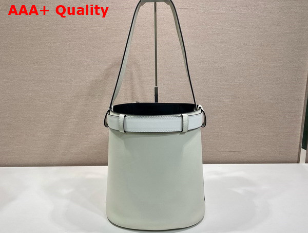 Prada Buckle Leather Bucket Bag with Belt in White 1BE085 Replica