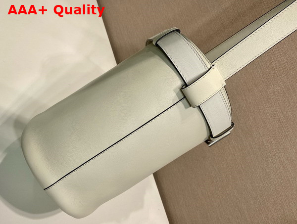 Prada Buckle Leather Bucket Bag with Belt in White 1BE085 Replica