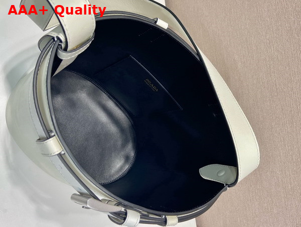 Prada Buckle Leather Bucket Bag with Belt in White 1BE085 Replica