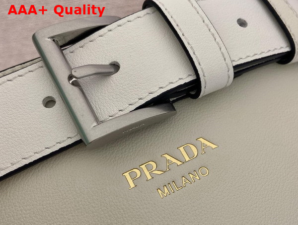 Prada Buckle Leather Bucket Bag with Belt in White 1BE085 Replica