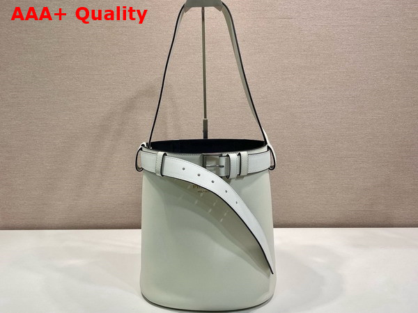 Prada Buckle Leather Bucket Bag with Belt in White 1BE085 Replica