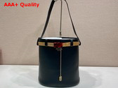 Prada Buckle Leather Bucket Bag with Jeweled Belt in Black 1BE085 Replica