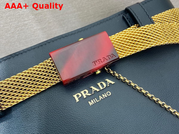 Prada Buckle Leather Bucket Bag with Jeweled Belt in Black 1BE085 Replica