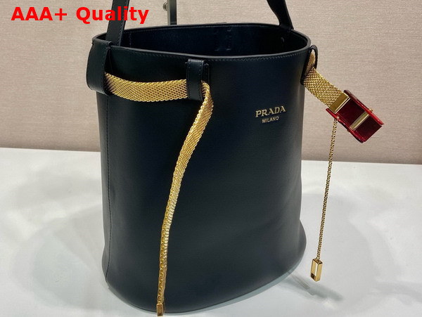 Prada Buckle Leather Bucket Bag with Jeweled Belt in Black 1BE085 Replica
